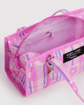 SL X BAGGU MINI NYLON MARKET BAG IN MARKET PLAID PINK