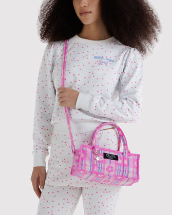 SL X BAGGU MINI NYLON MARKET BAG IN MARKET PLAID PINK