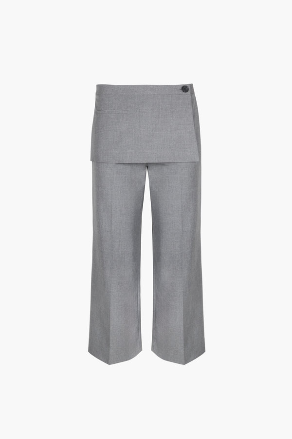 Mid rise pants with apron detail in a grey suiting fabric