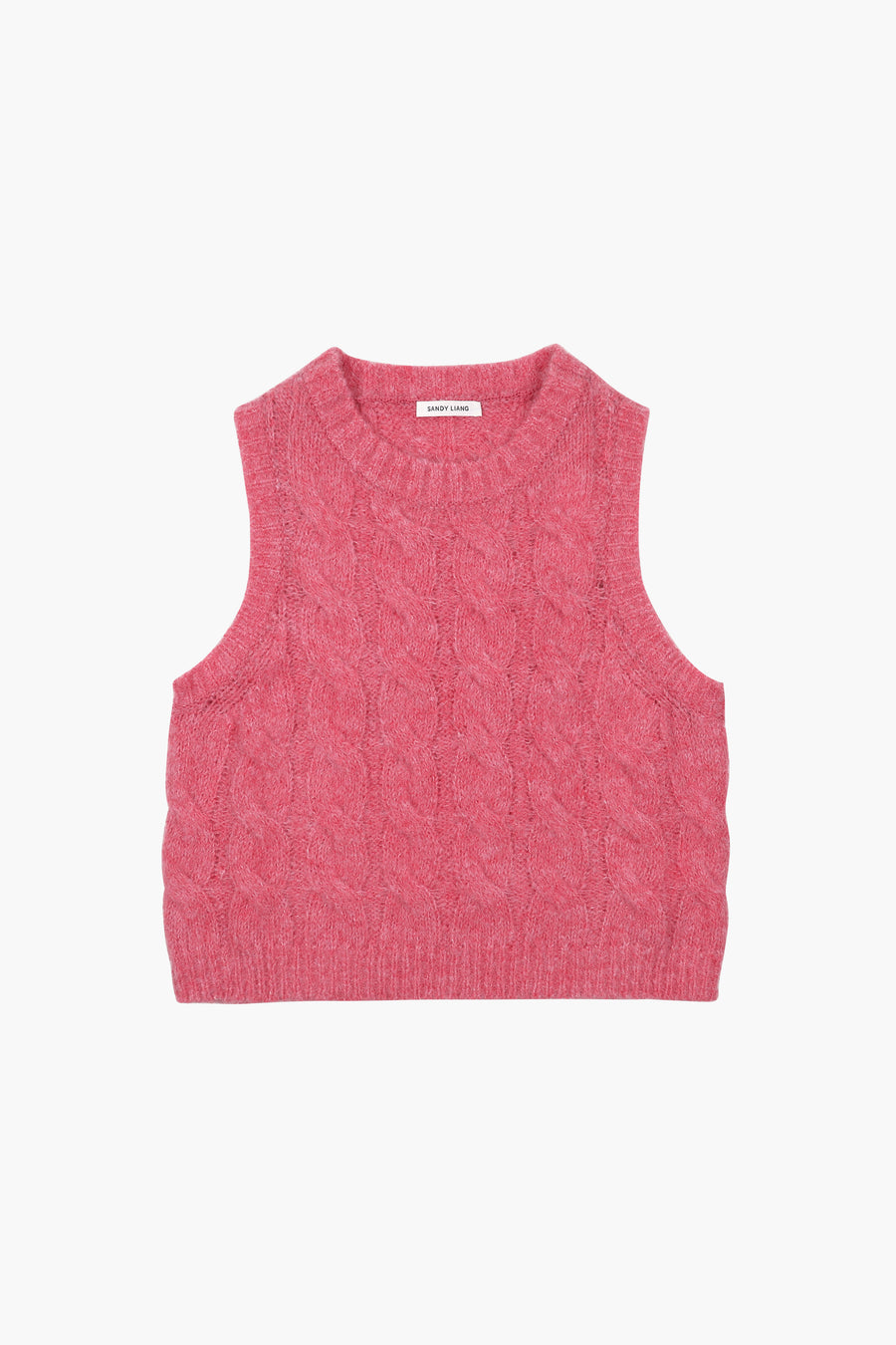 Cable knit sweater vest in candy pink