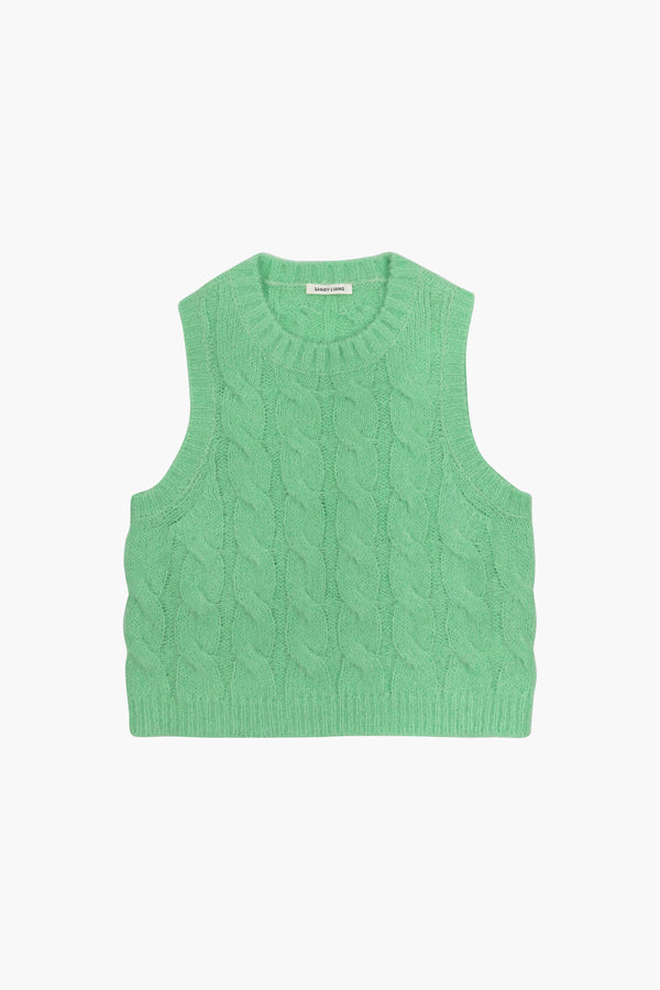 Cable knit sweater vest in lime green