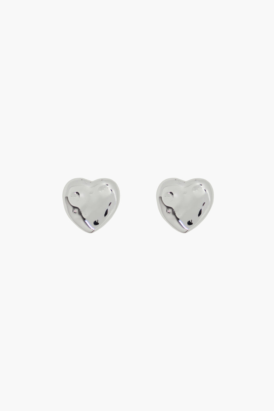 Sterling silver plated heart stud earrings on model