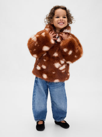 BABY & TODDLER SPOTTED VEGAN FUR HALF-ZIP PULLOVER