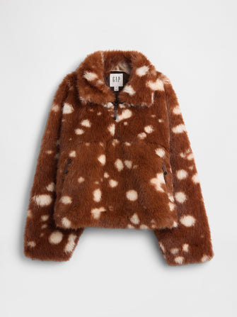 product image of brown fur jacket on white background