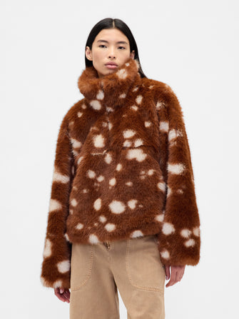 SPOTTED VEGAN FUR HALF-ZIP PULLOVER