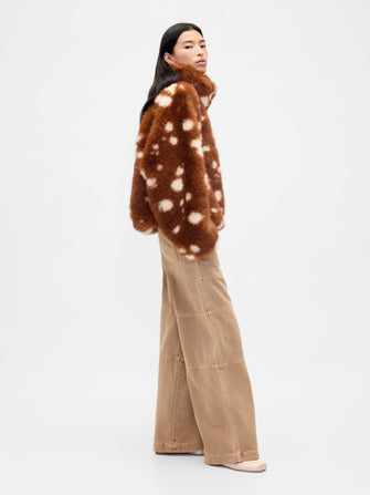SPOTTED VEGAN FUR HALF-ZIP PULLOVER