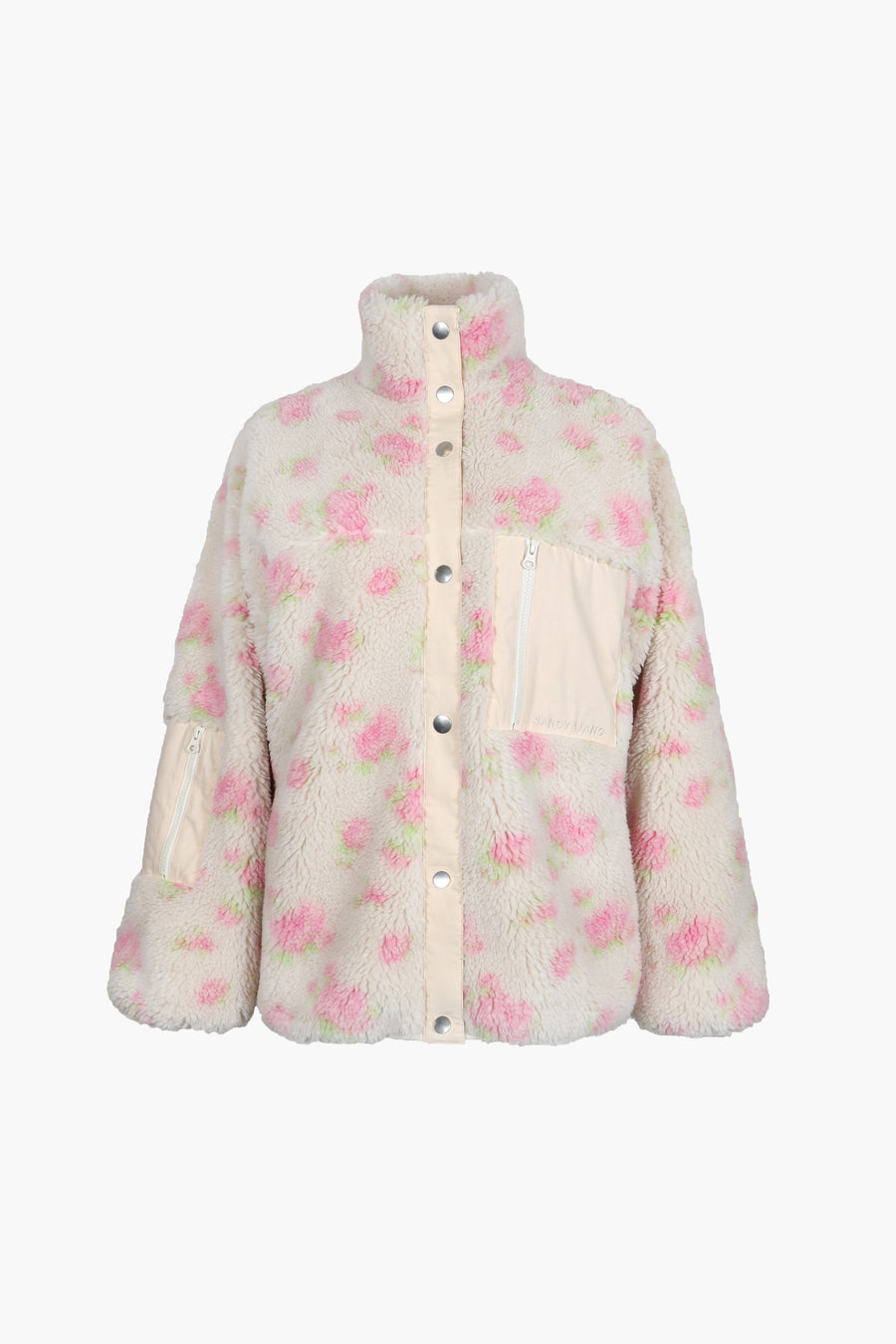 Fleece jacket in cream and pink floral print