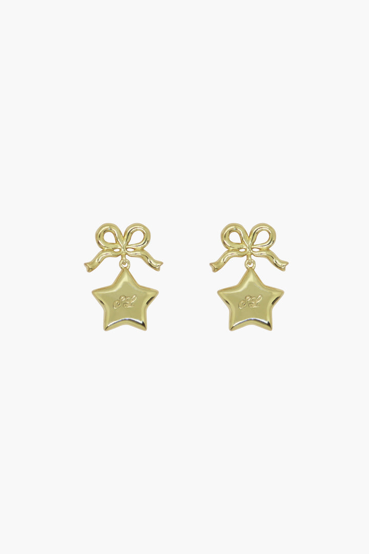 Bow earrings with star drop in gold vermeil
