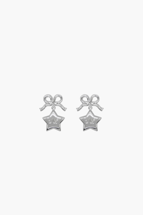 Bow earrings with star drop in sterling silver