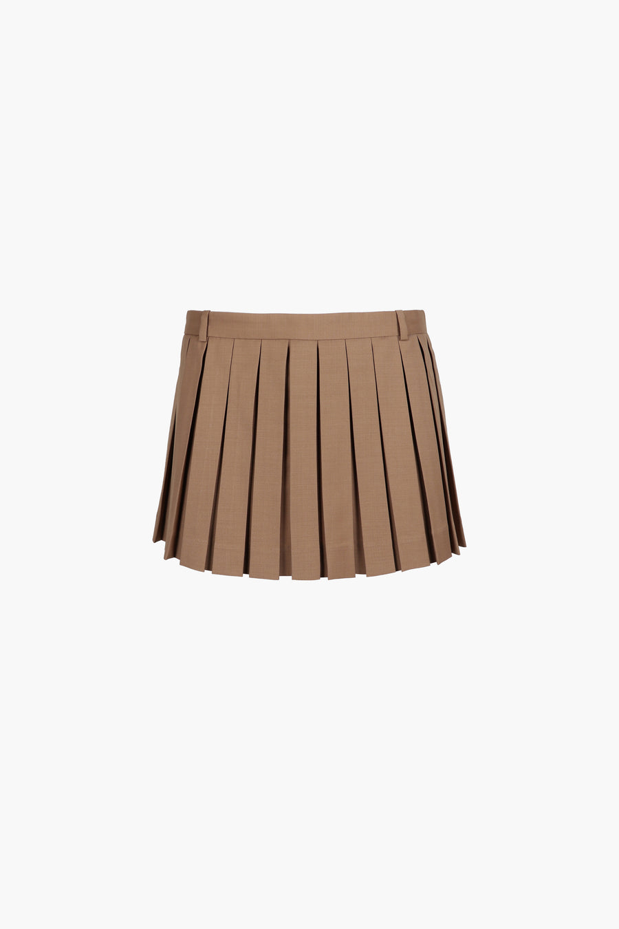 Pleated mini skirt in taupe with eyelet panel at back