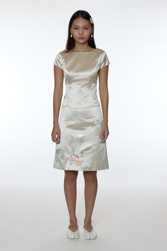 KEEPS SKIRT IN CHAMPAGNE SATIN