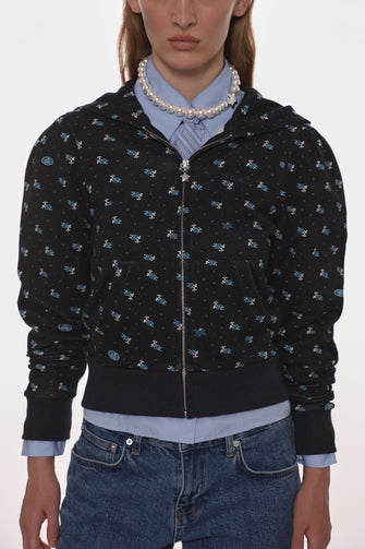 CARDAMOM HOODIE IN NAVY EVIL FLORAL
