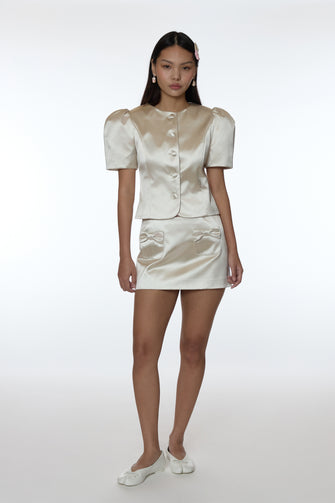 PLUSH SKIRT IN CHAMPAGNE SATIN