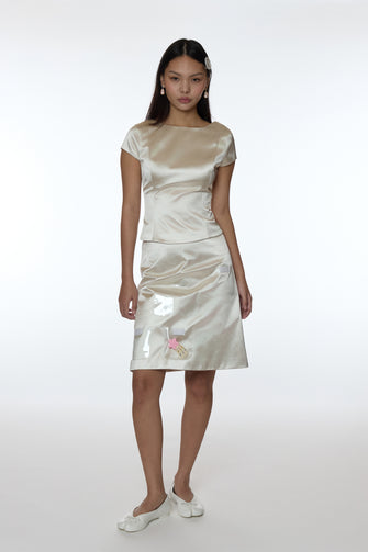 SHELLY TOP IN CHAMPAGNE SATIN