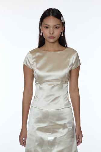 SHELLY TOP IN CHAMPAGNE SATIN