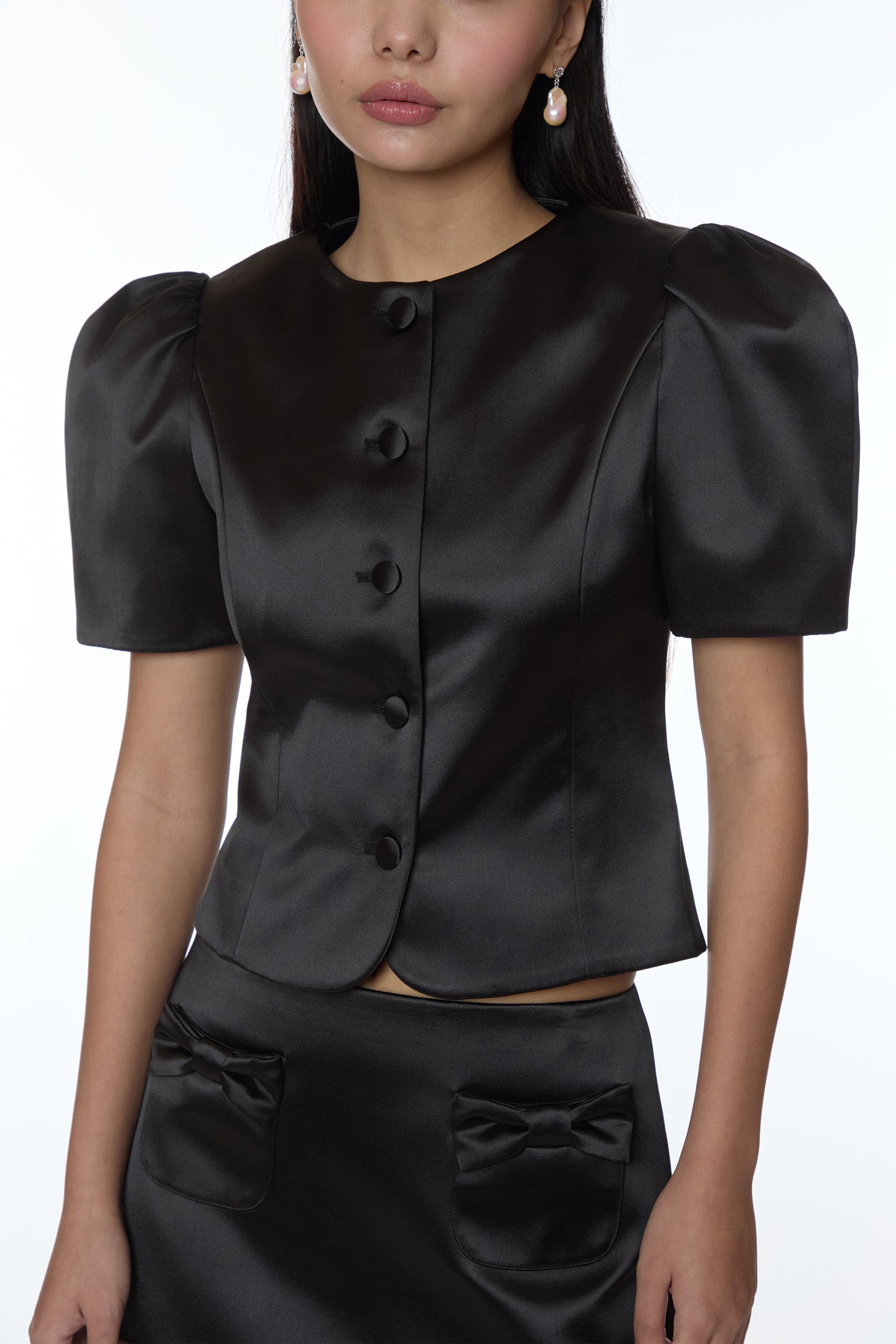 BONNY JACKET IN BLACK SATIN – SANDY LIANG