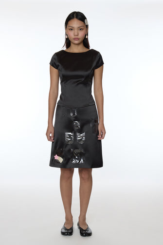 SHELLY TOP IN BLACK SATIN