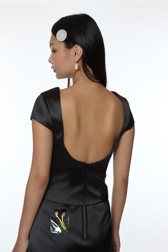 SHELLY TOP IN BLACK SATIN