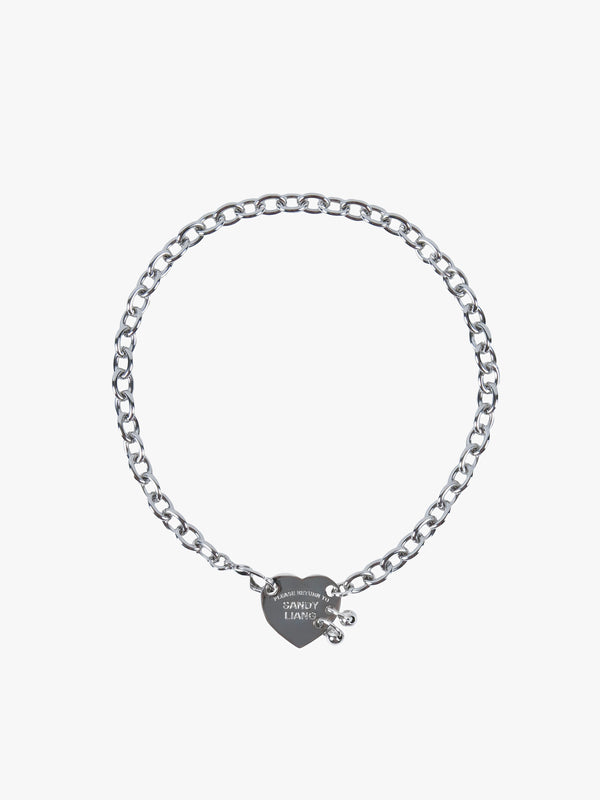 Sterling silver plated link necklace with heart charm