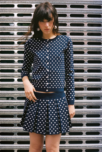 ERMINE SKIRT IN NAVY WHITE POLKA DOT