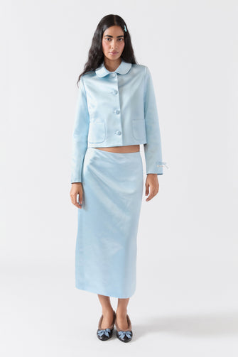 TOES SKIRT IN ICE BLUE SATIN
