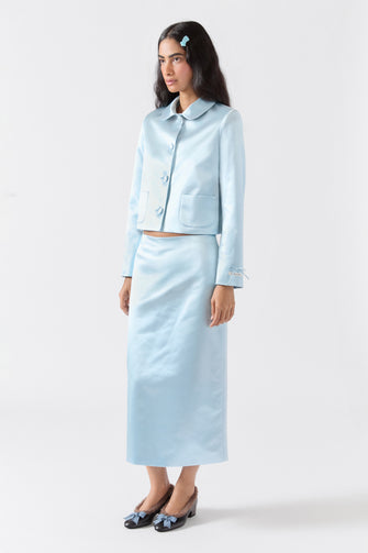 TOES SKIRT IN ICE BLUE SATIN
