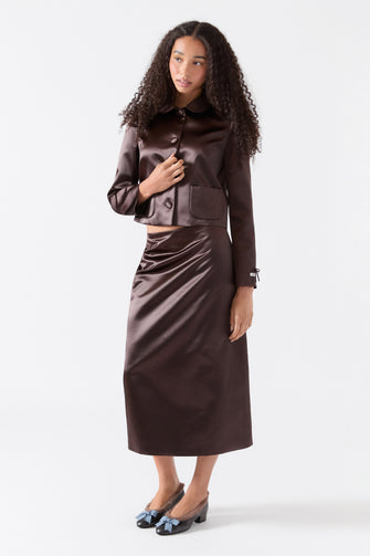 TOES SKIRT IN BRUNETTE SATIN