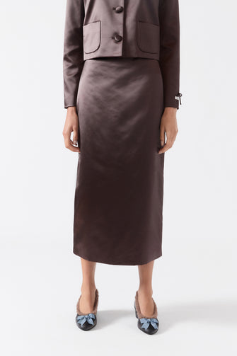 TOES SKIRT IN BRUNETTE SATIN