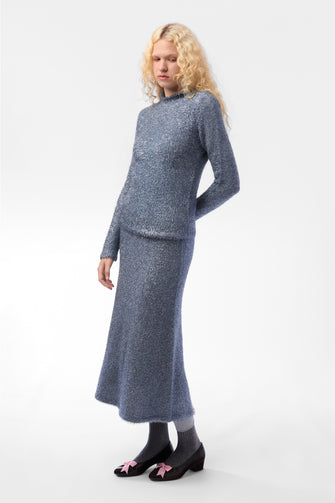 GREENWICH KNIT SKIRT IN ICE BLUE TINSEL