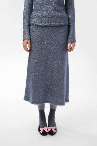 GREENWICH KNIT SKIRT IN ICE BLUE TINSEL
