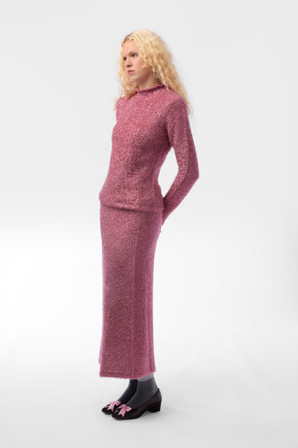 GREENWICH KNIT SKIRT IN PINK TINSEL
