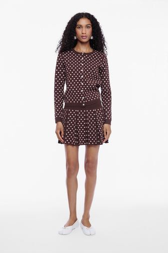 ERMINE SKIRT IN BROWN PINK POLKA DOT
