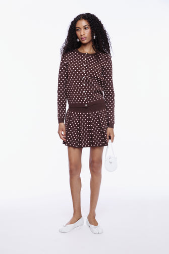 FABLE CARDIGAN IN BROWN PINK POLKA DOT