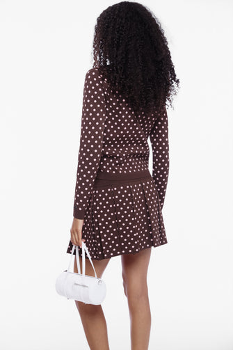 ERMINE SKIRT IN BROWN PINK POLKA DOT