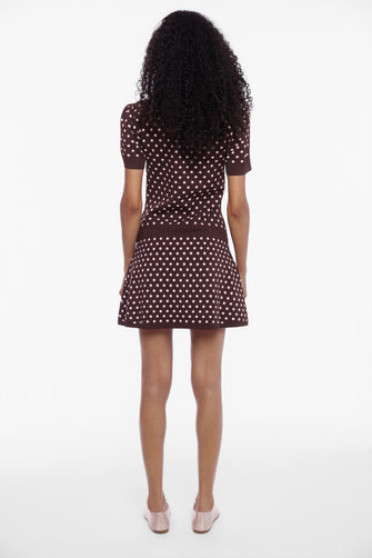 TUMI SWEATER DRESS IN BROWN PINK POLKA DOT