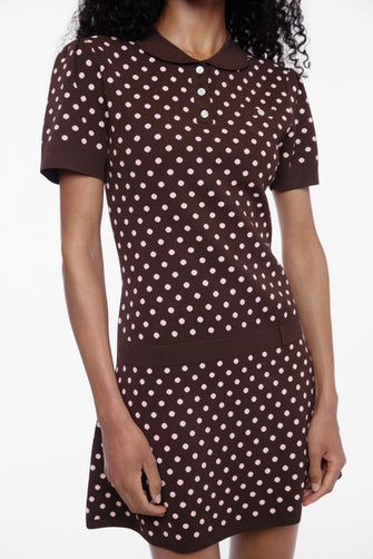 TUMI SWEATER DRESS IN BROWN PINK POLKA DOT