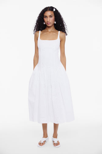 CRICKET DRESS IN WHITE EYELET