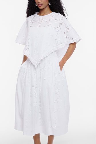 SOBA PONCHO IN WHITE EYELET