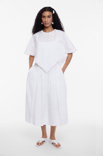 SOBA PONCHO IN WHITE EYELET