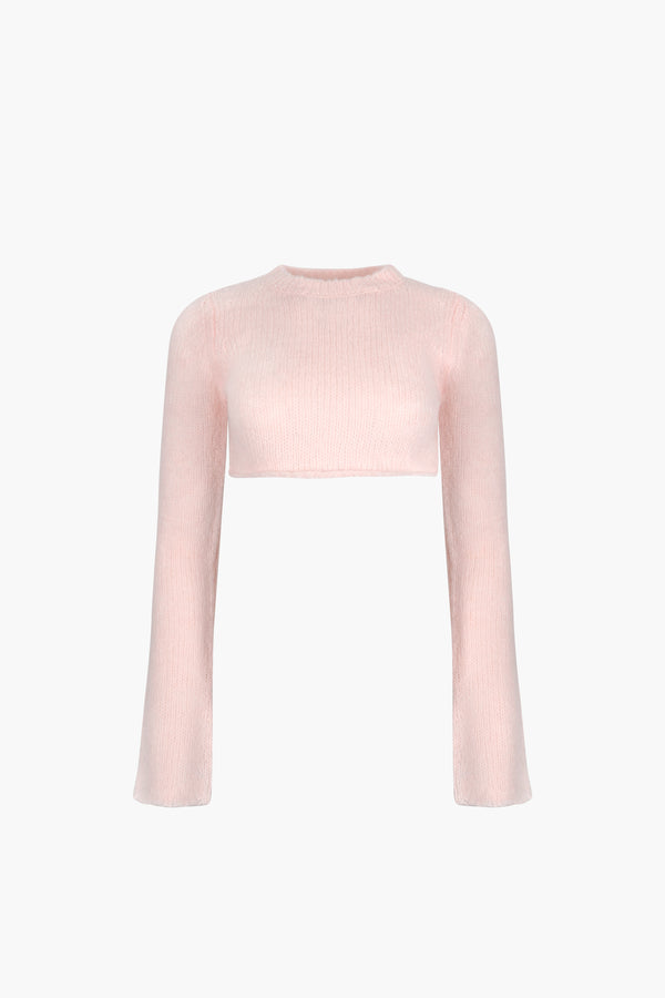 Cropped knit sweater in blush pink