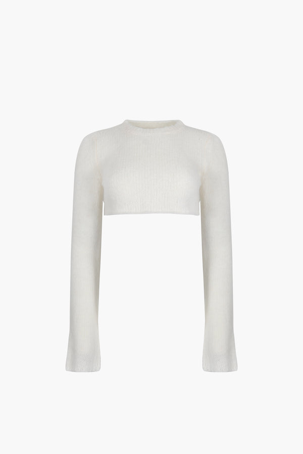Cropped knit sweater in off white