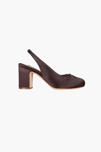 Slingback satin heels in brown