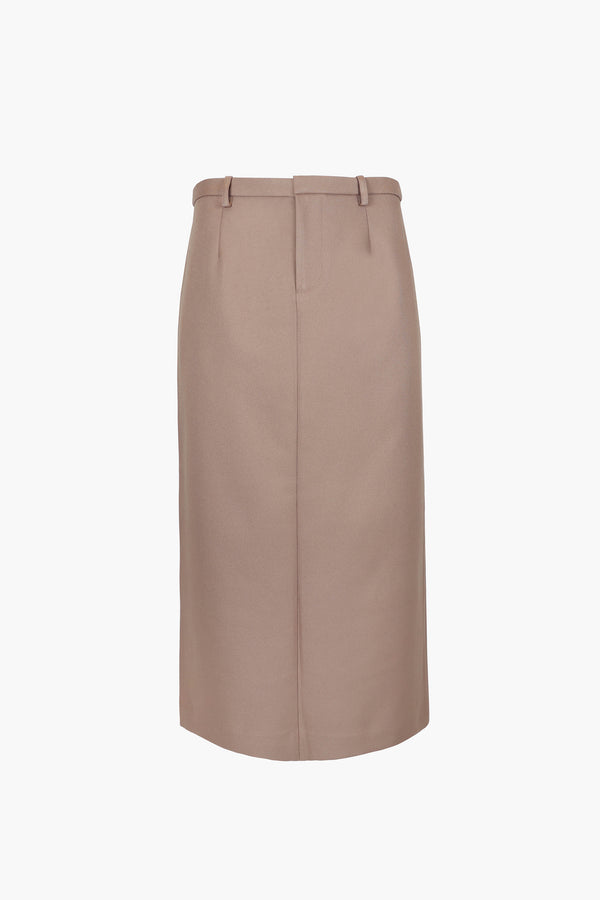 Midi length skirt in taupe suiting fabric
