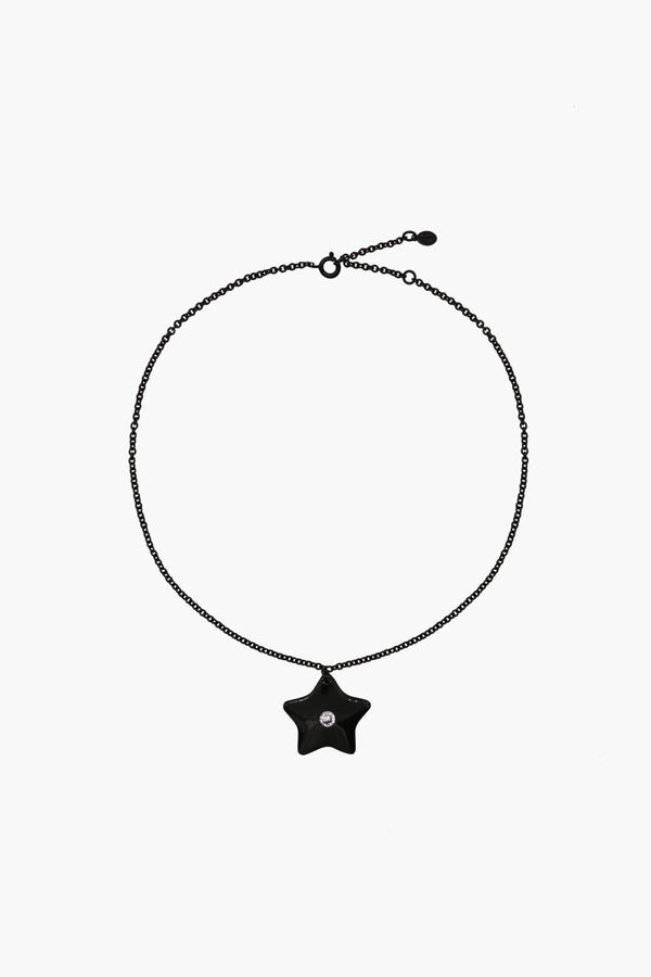 Black necklace with star and gemstone charm