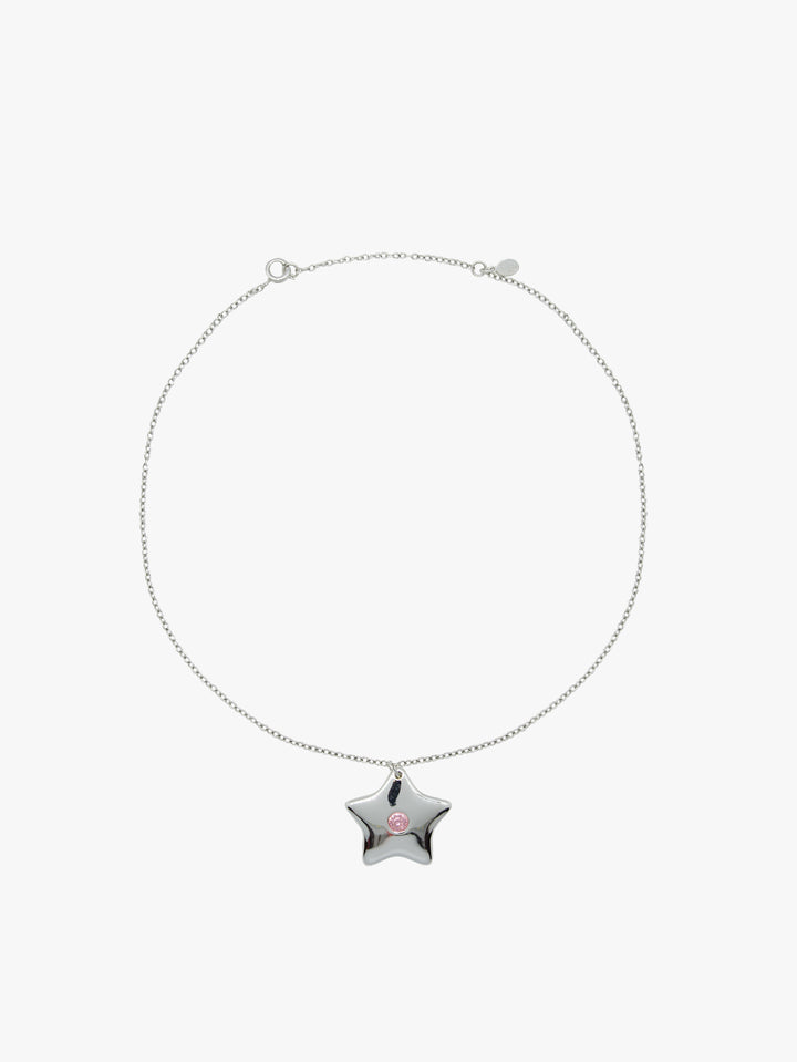 Sterling silver plated necklace with star and pink gemstone charm