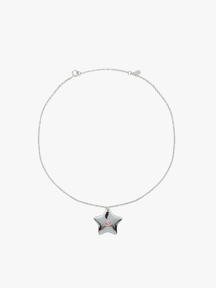 Sterling silver plated necklace with star and pink gemstone charm