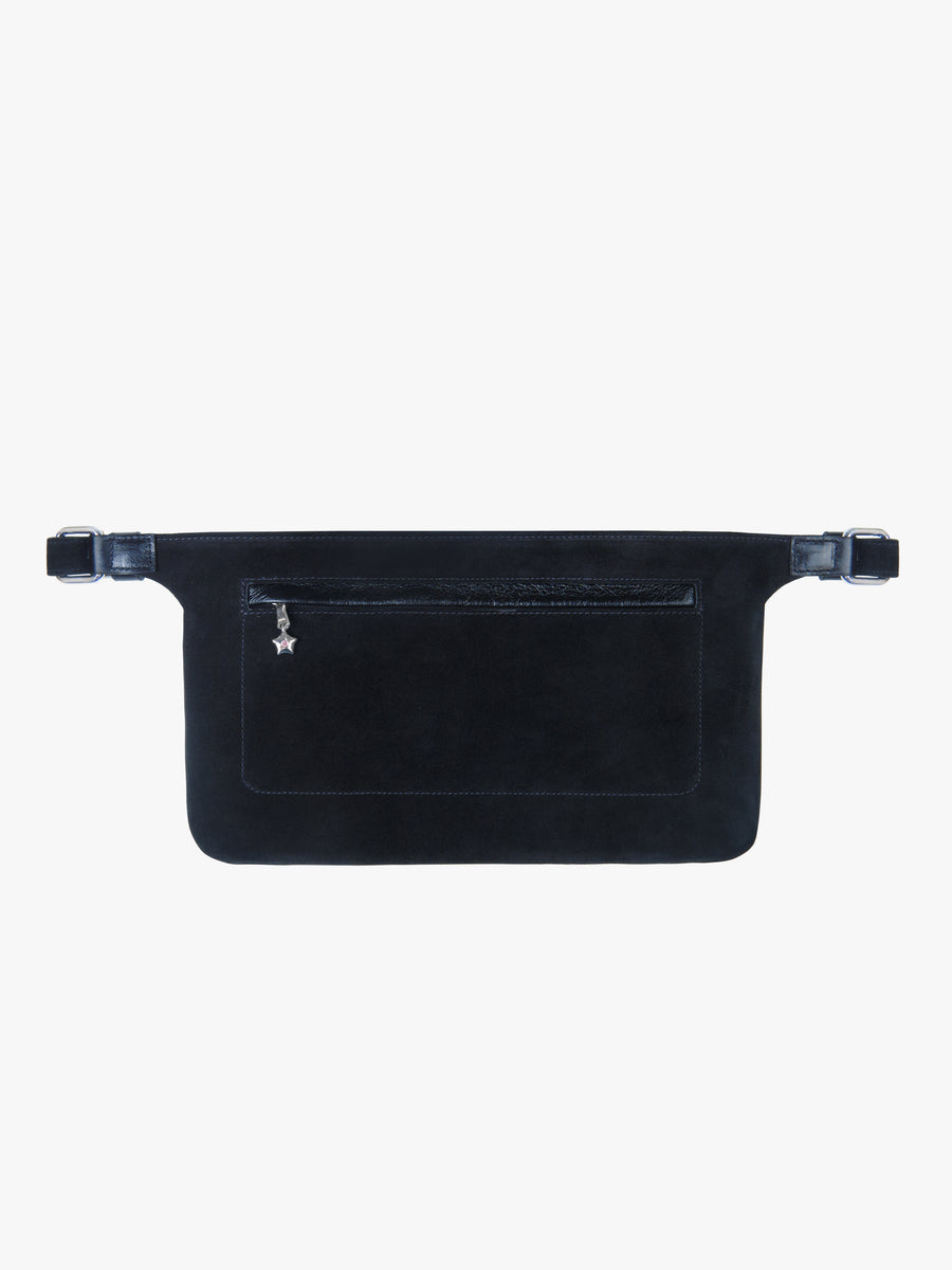 Black suede and leather crossbody or waist bag