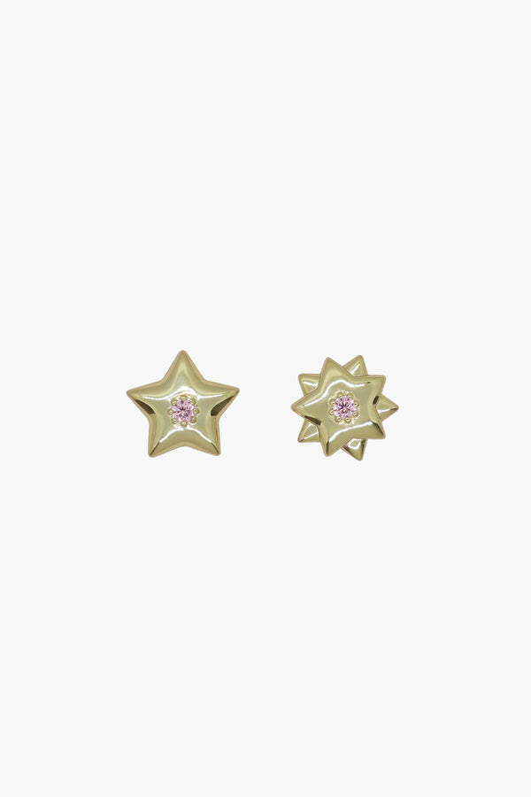 Star stud earrings with pink crystals
