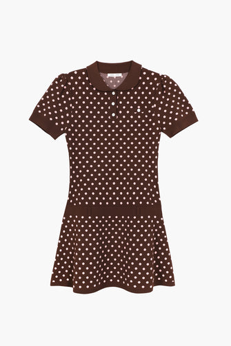 TUMI SWEATER DRESS IN BROWN PINK POLKA DOT