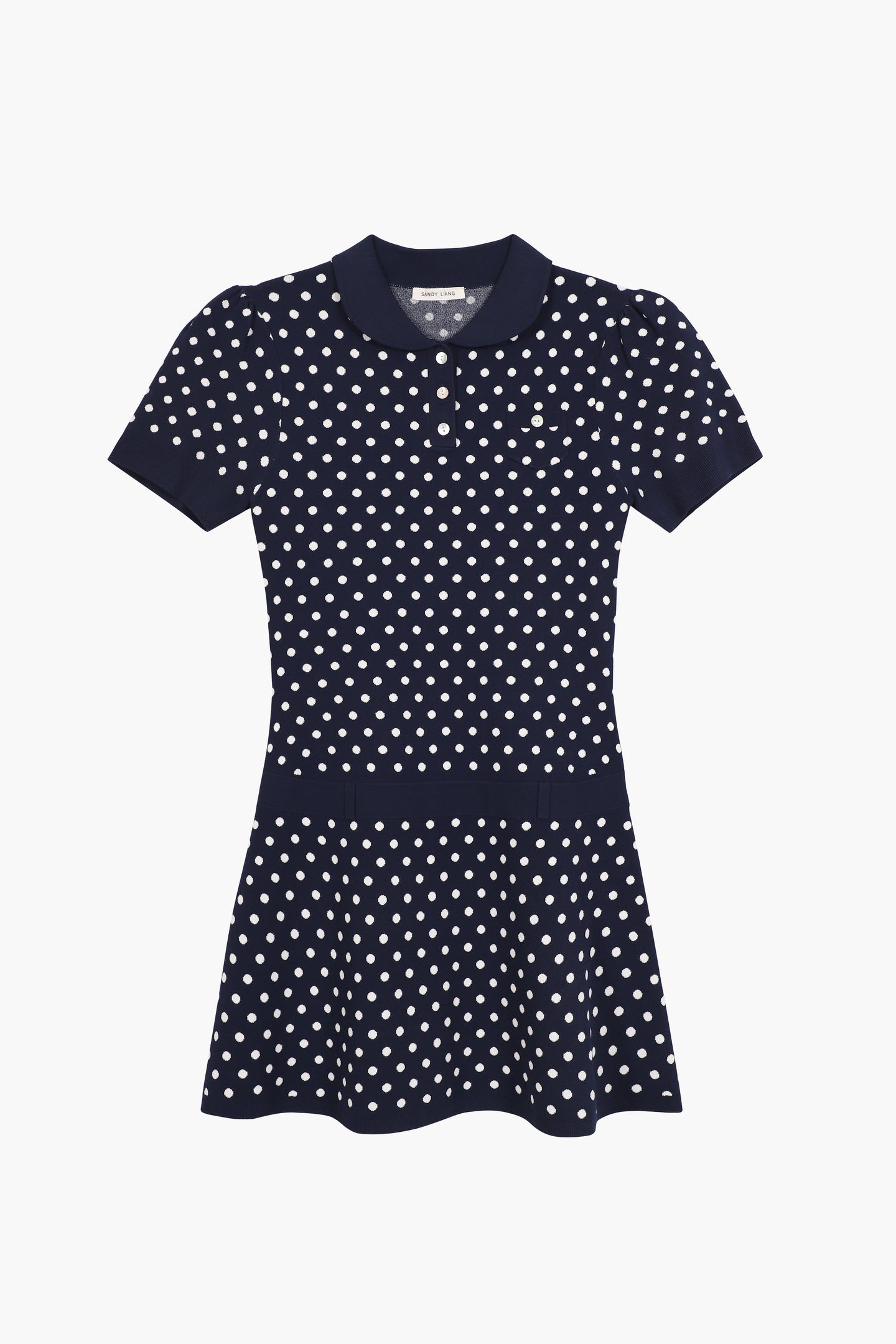drop waist sweater dress Tumi Sweater Dress In Navy White Polka Dot